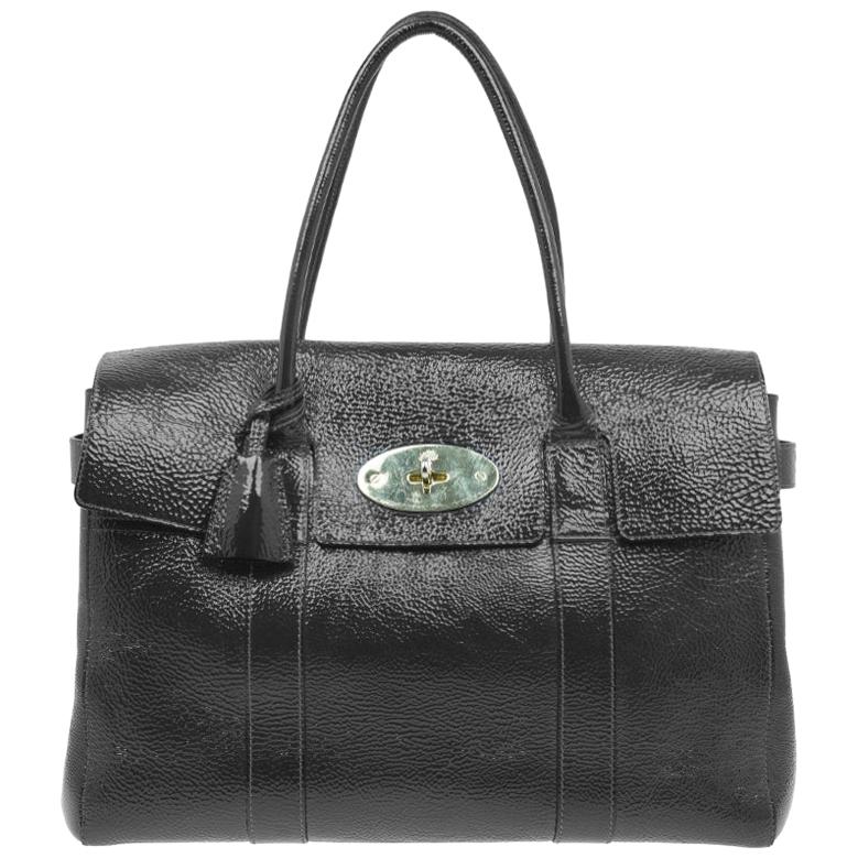 Mulberry Dark Grey Patent Leather Bayswater Satchel Bag