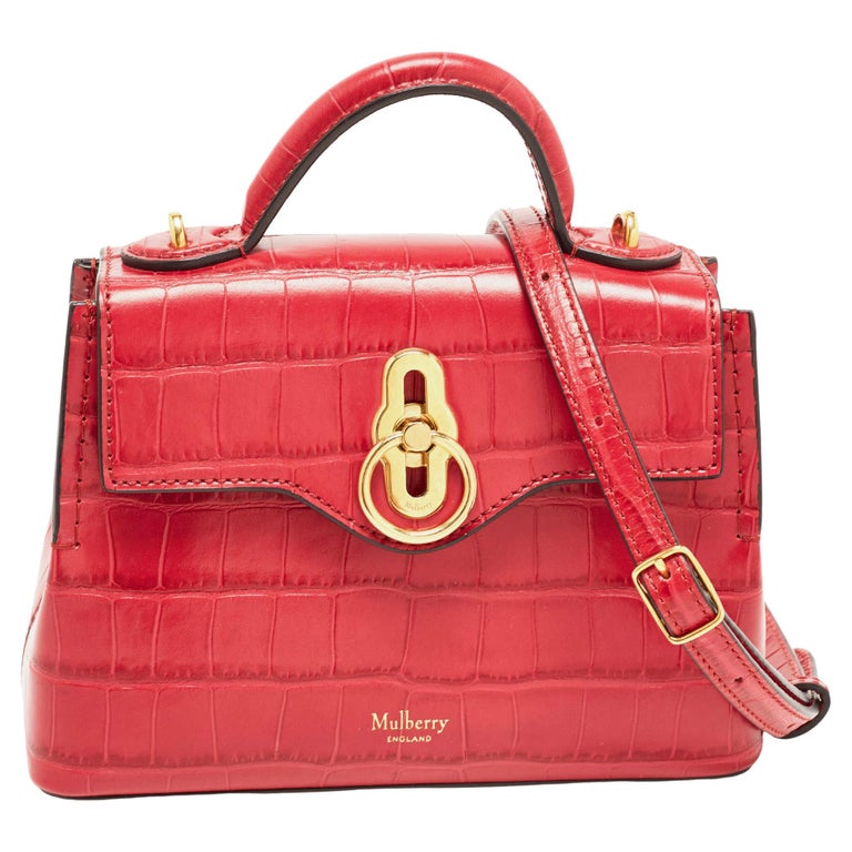 Mulberry Dark Pink Croc Embossed Leather Micro Seaton Top Bag For Sale at 1stDibs
