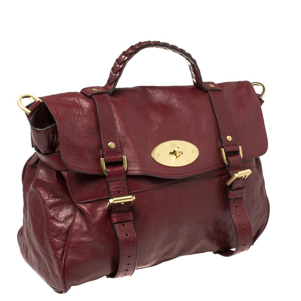 Black Mulberry Dark Red Leather Oversized Alexa Satchel