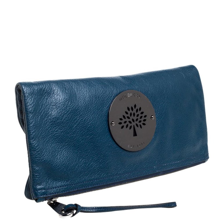 Mulberry Dark Teal Leather Daria Fold Over Clutch at 1stDibs | mulberry  clutch fold over