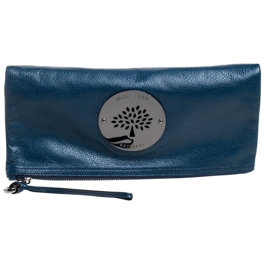 Mulberry Dark Teal Leather Daria Fold Over Clutch 