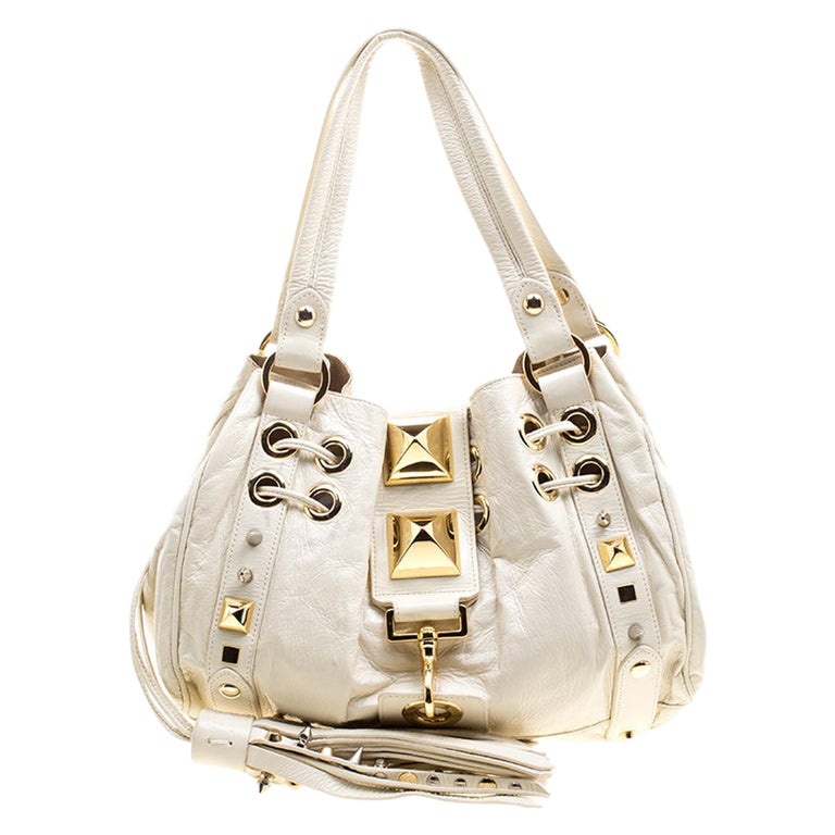 Mulberry for Giles White Leather Studded Drawstring Bag For Sale at 1stDibs