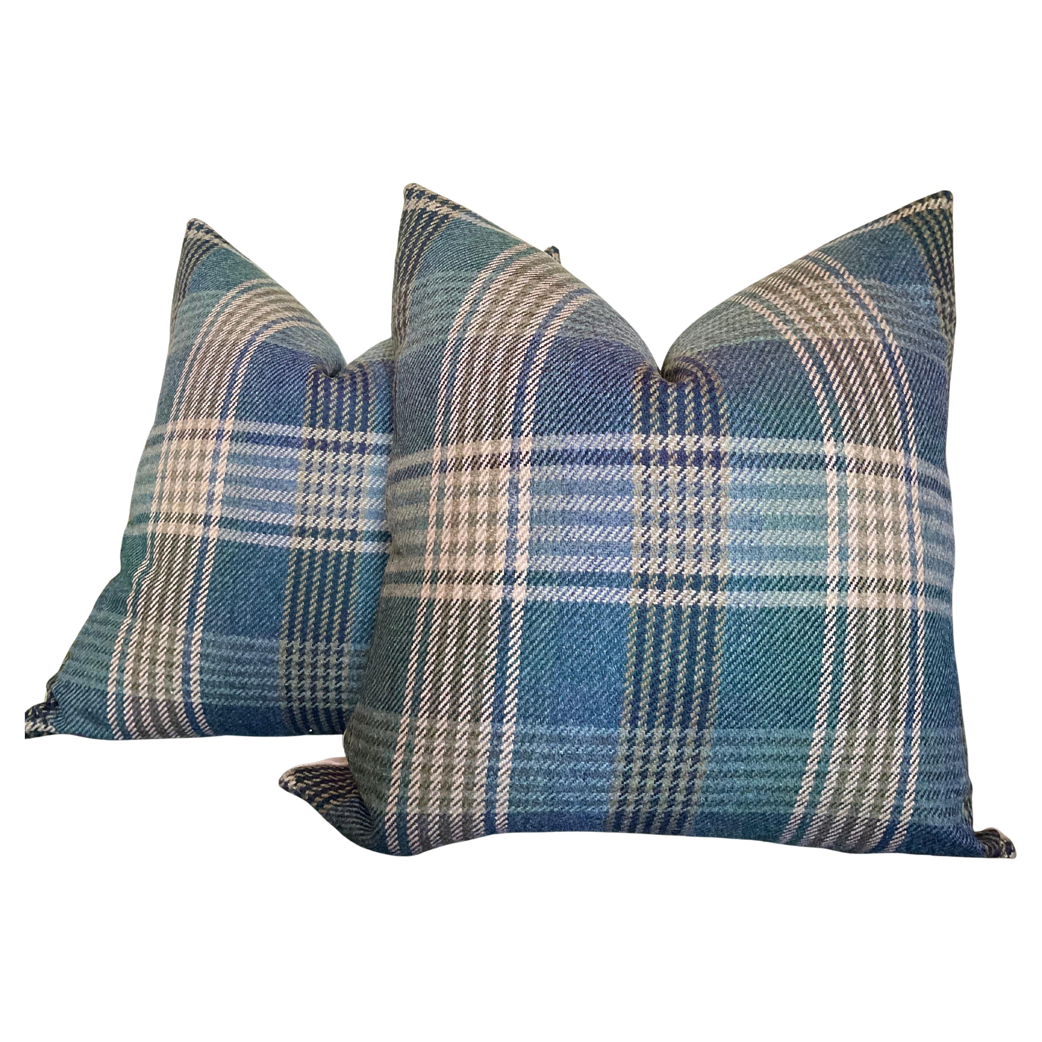 Mulberry for Lee Jofa “Braemar” in Blue 22" Down-Filled Pillows - a Pair