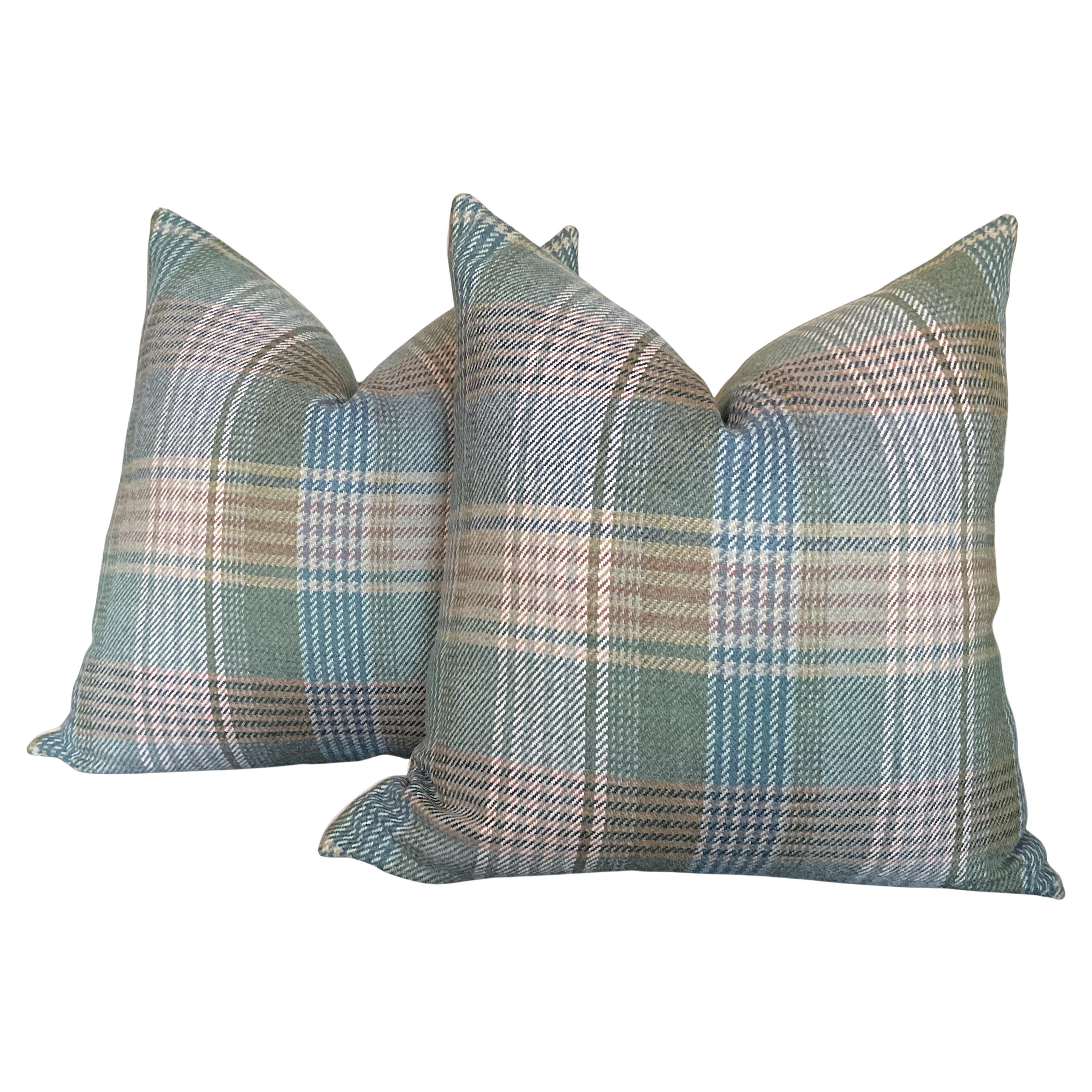 Mulberry for Lee Jofa “Braemar” in Teal 22" Down-Filled Pillows - a Pair
