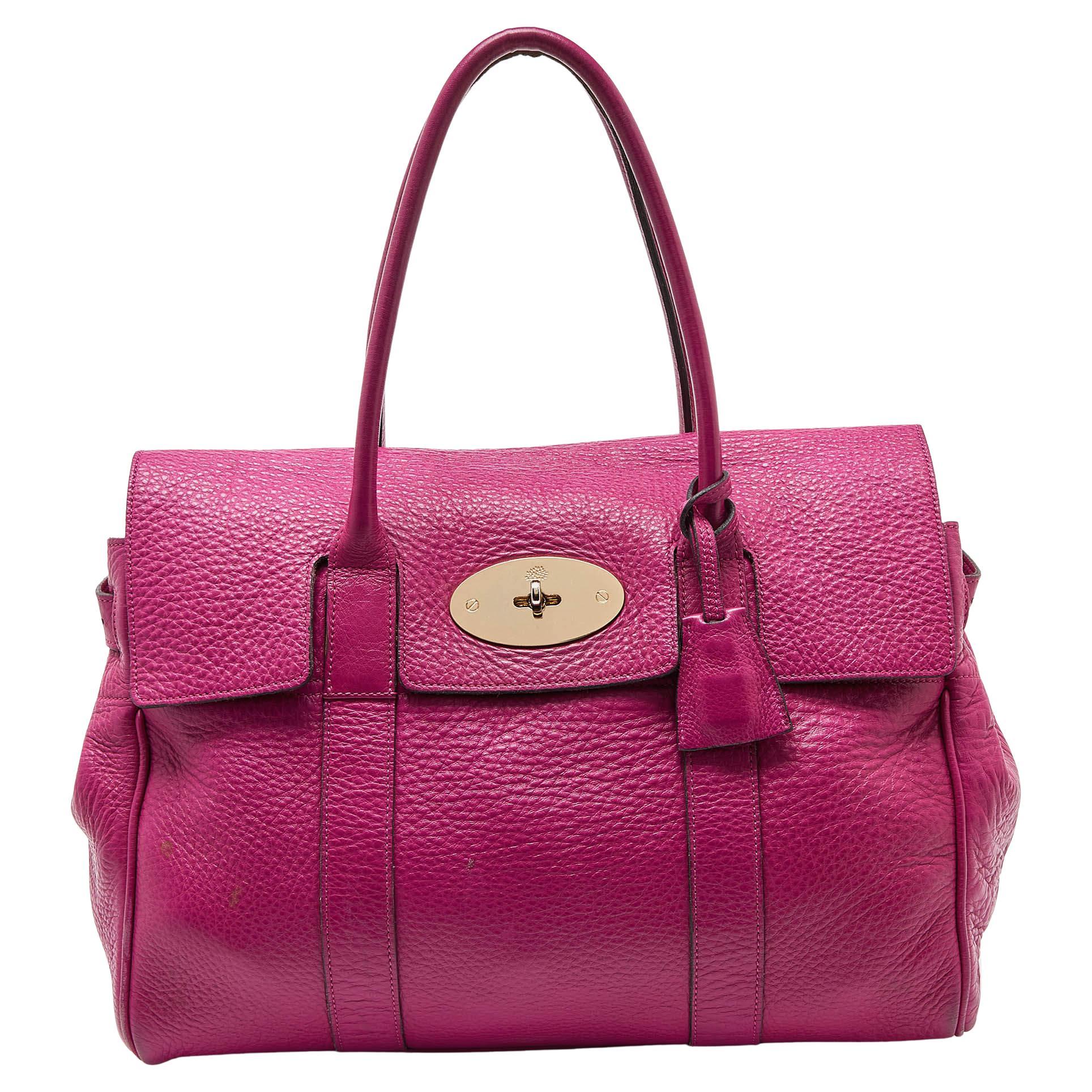 Mulberry Fuschia Grained Leather Bayswater Satchel