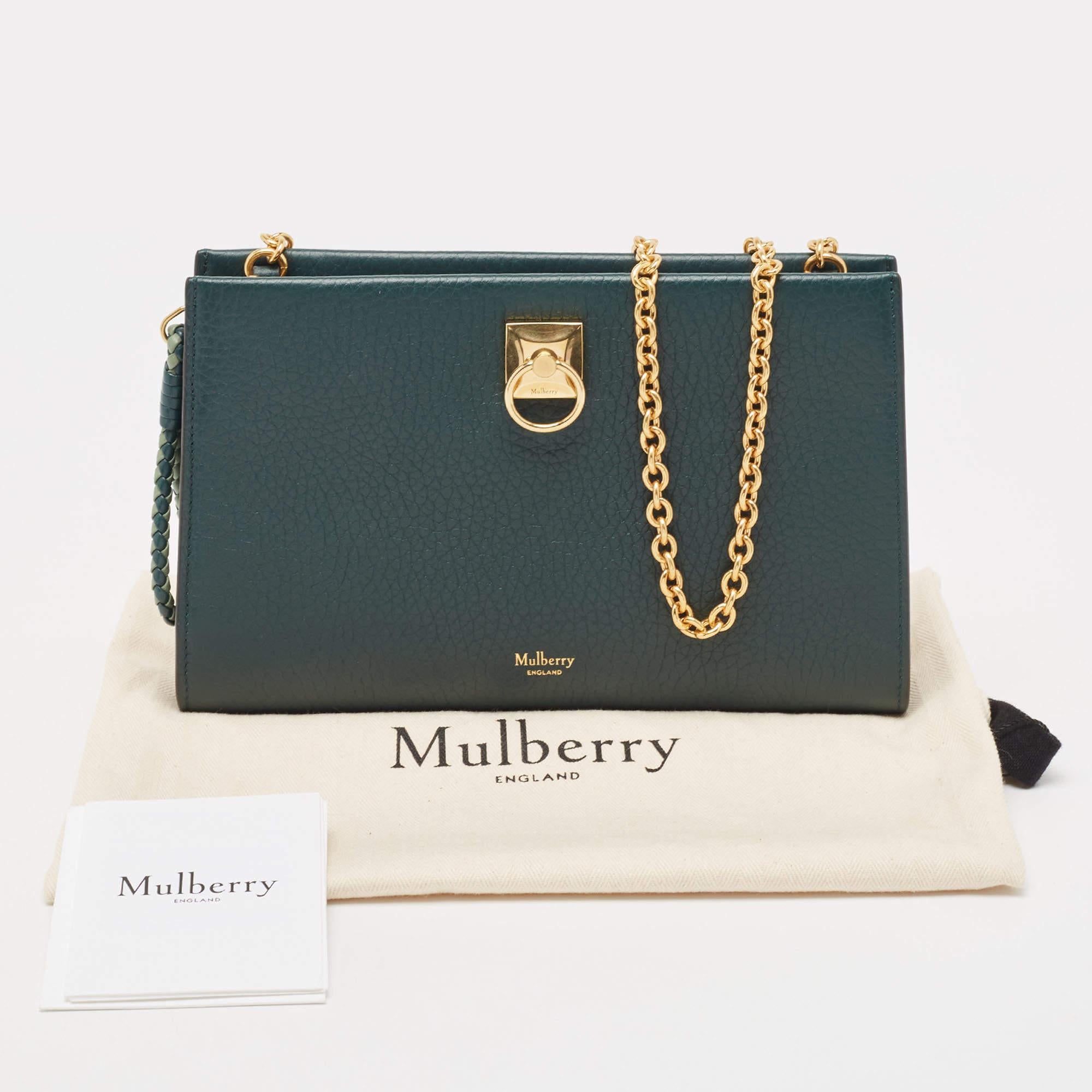 Women's Mulberry Green Leather Iris Wallet On Chain For Sale