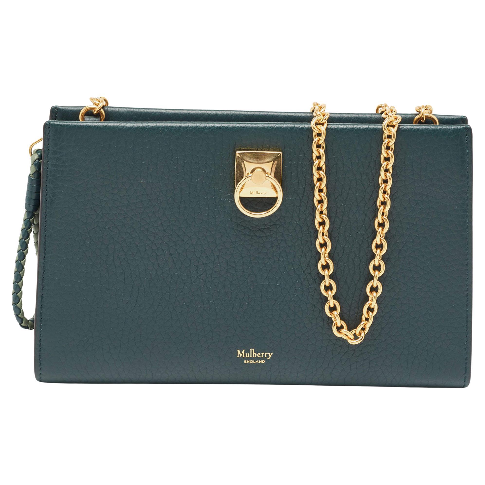 Mulberry Green Leather Iris Wallet On Chain For Sale