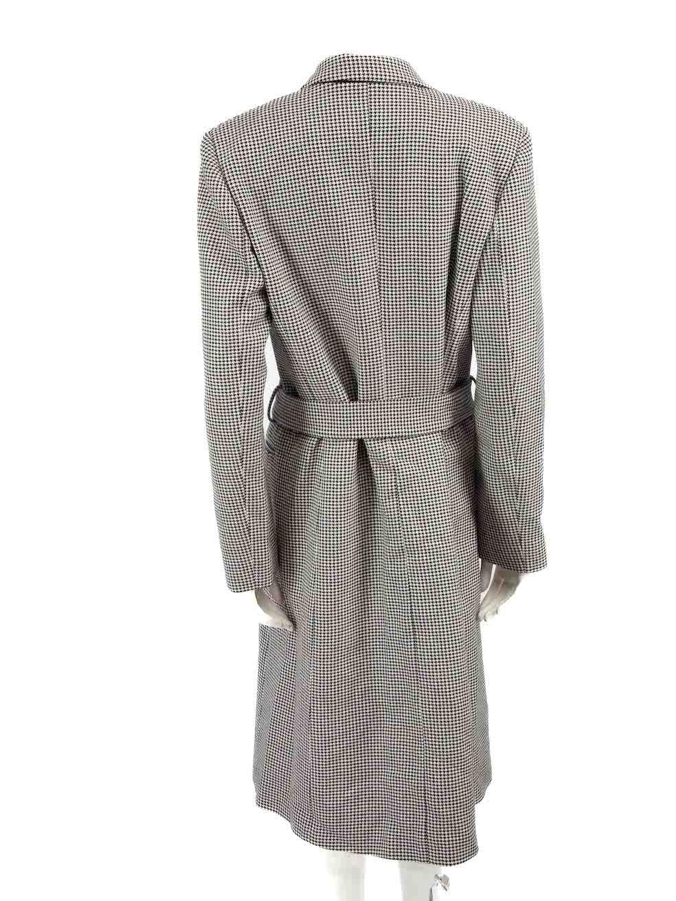 Mulberry Grey Houndstooth Belted Long Coat Size L In New Condition For Sale In London, GB
