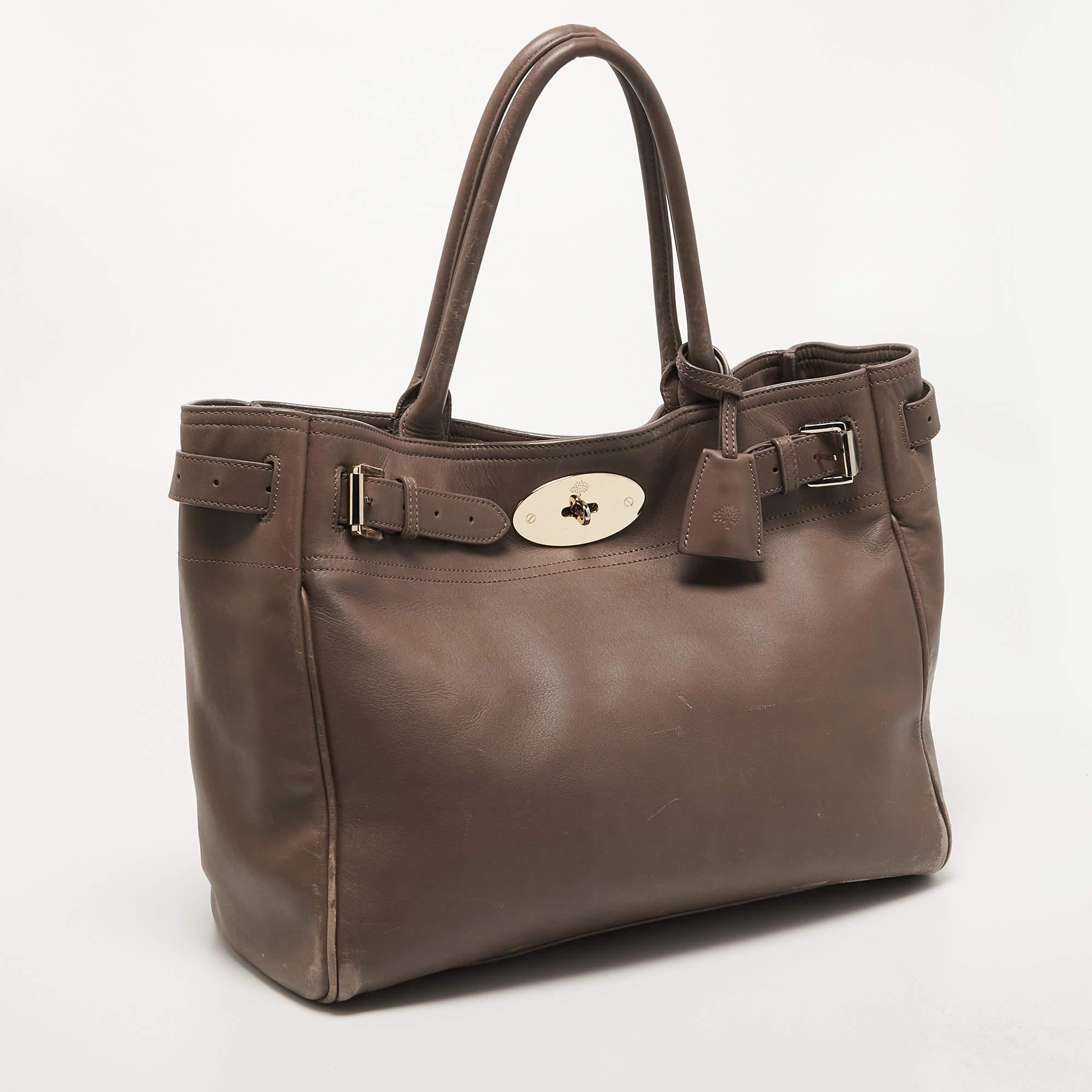 Women's Mulberry Grey Leather Bayswater Tote