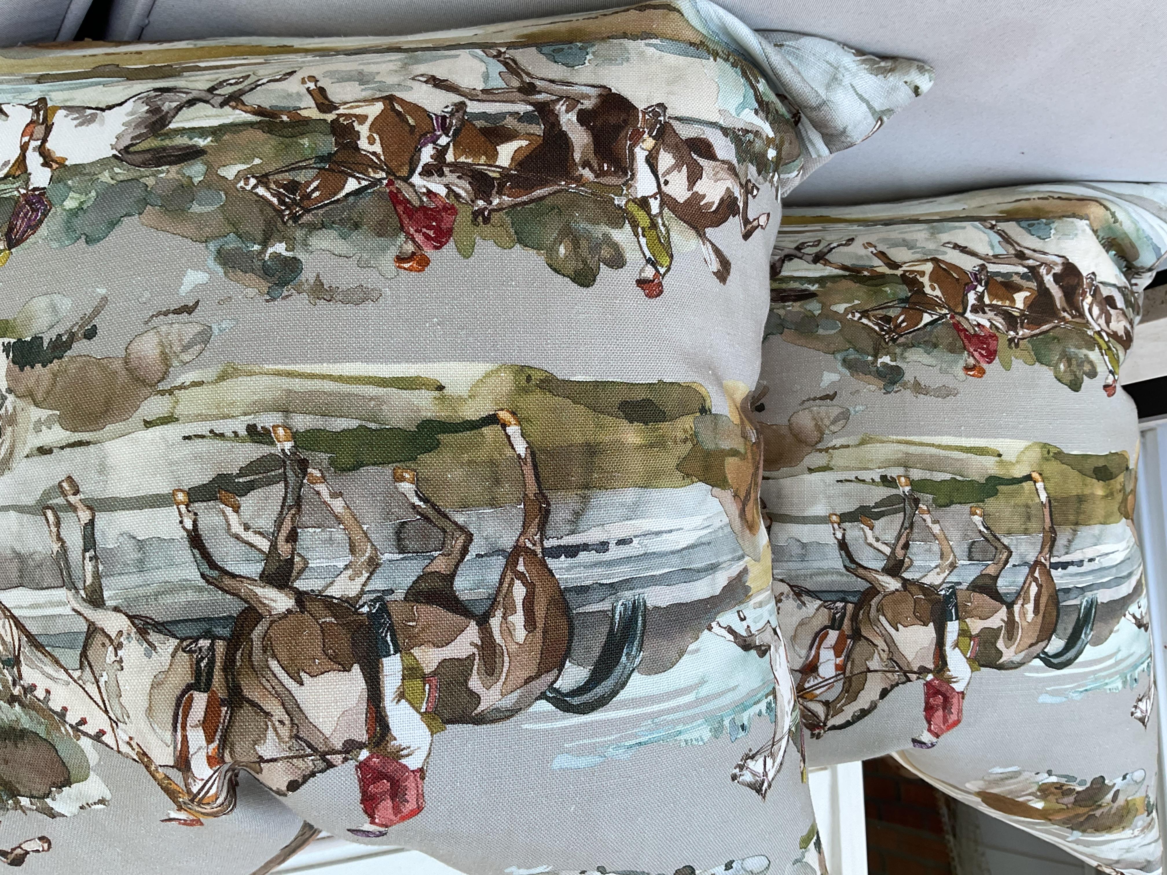 American Mulberry Home “Morning Gallop” in Gray and Sand 22” Down-Filled Pillows - a Pair For Sale