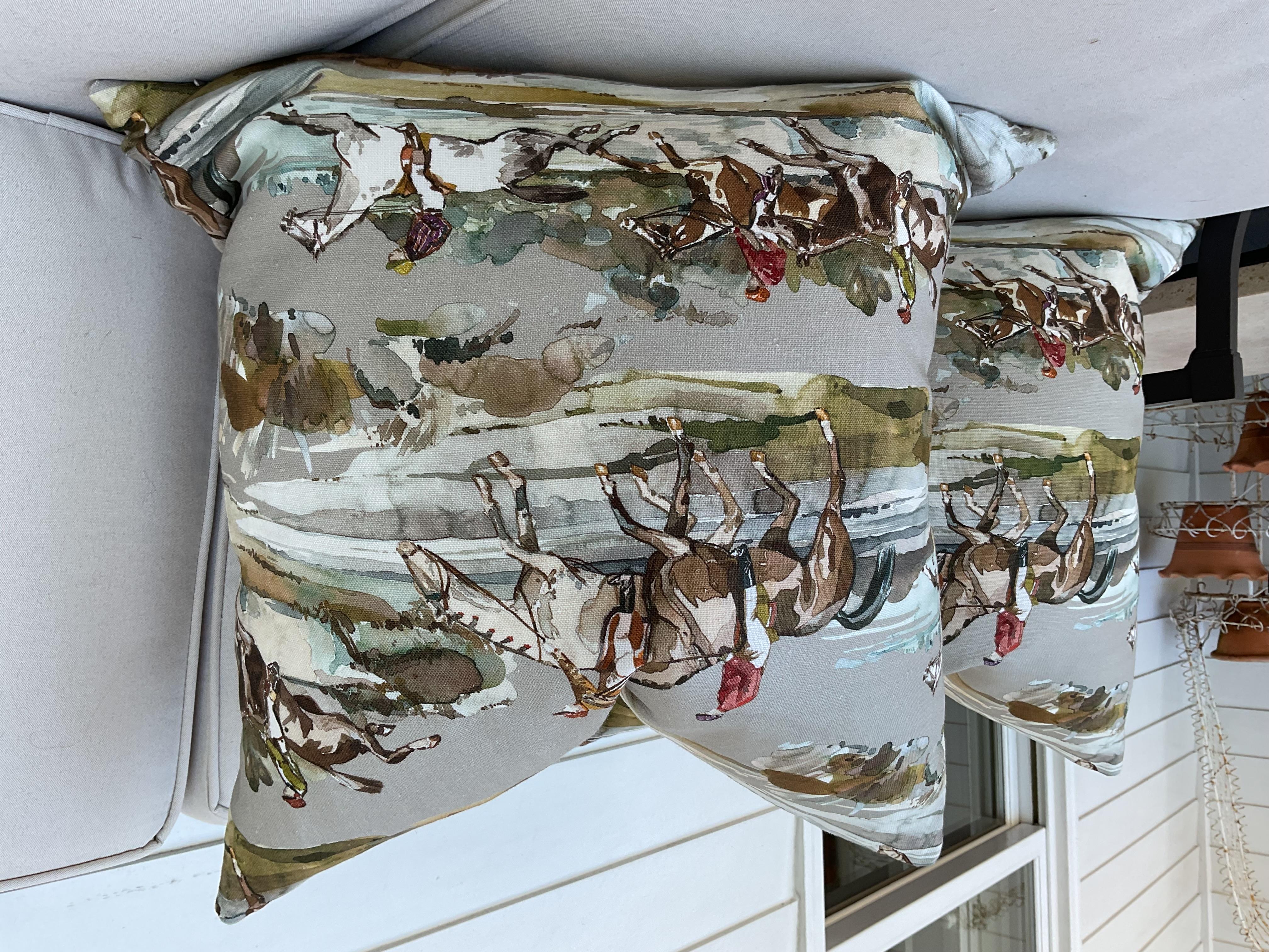 Mulberry Home “Morning Gallop” in Gray and Sand 22” Down-Filled Pillows - a Pair In New Condition For Sale In Winder, GA