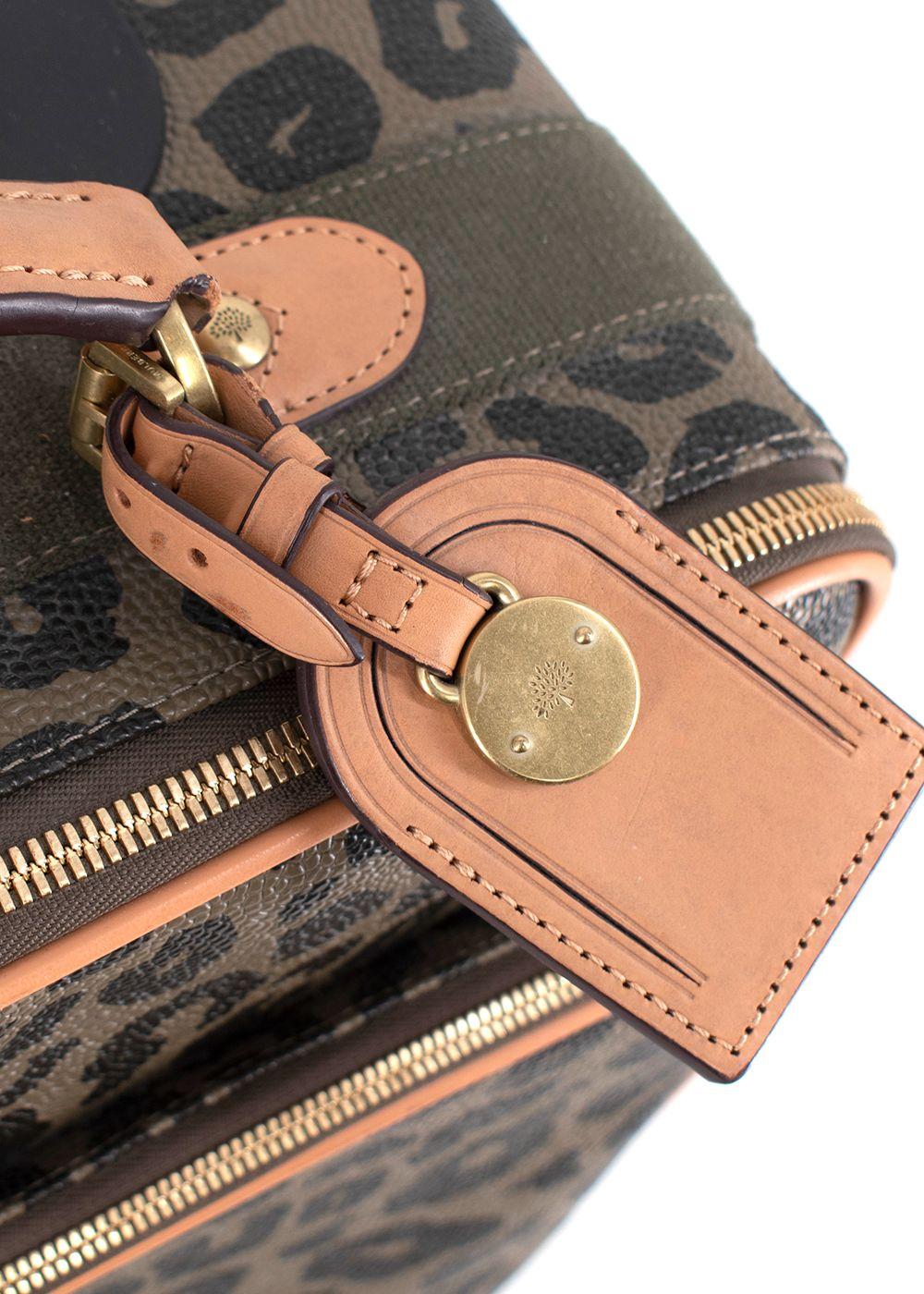 Mulberry Khaki Leopard Print Scotchgrain Canvas Trolley Suitcase For Sale 3