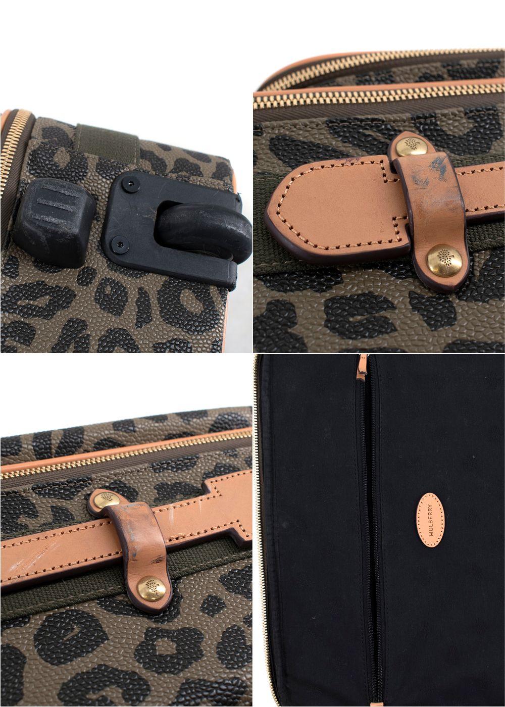 Mulberry Khaki Leopard Print Scotchgrain Canvas Trolley Suitcase For Sale 5