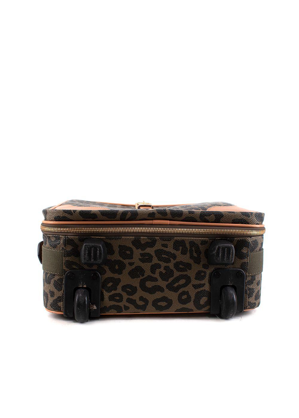 Black Mulberry Khaki Leopard Print Scotchgrain Canvas Trolley Suitcase For Sale