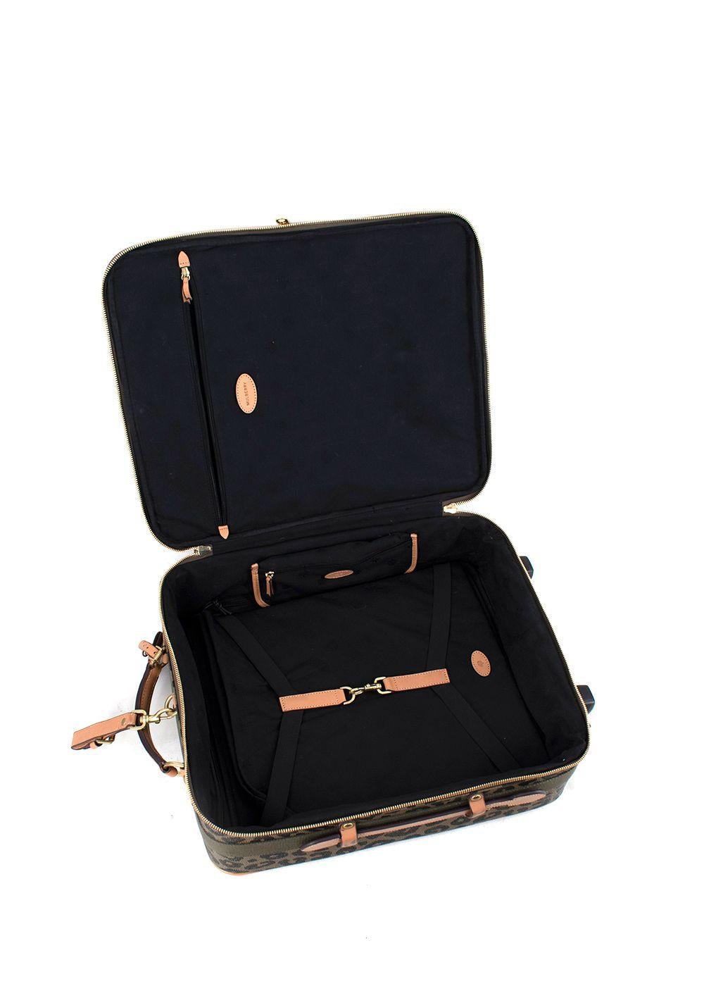 Mulberry Khaki Leopard Print Scotchgrain Canvas Trolley Suitcase In Good Condition For Sale In London, GB