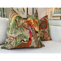 Mulberry Lee Jofa “Bird Game” in Fig/Multi and Stone Velvet Fabric Sample