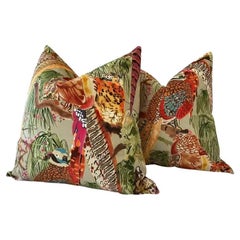 Campione di tessuto in velluto Mulberry Lee Jofa "Bird Game" in Fig/Multi e A. Stone