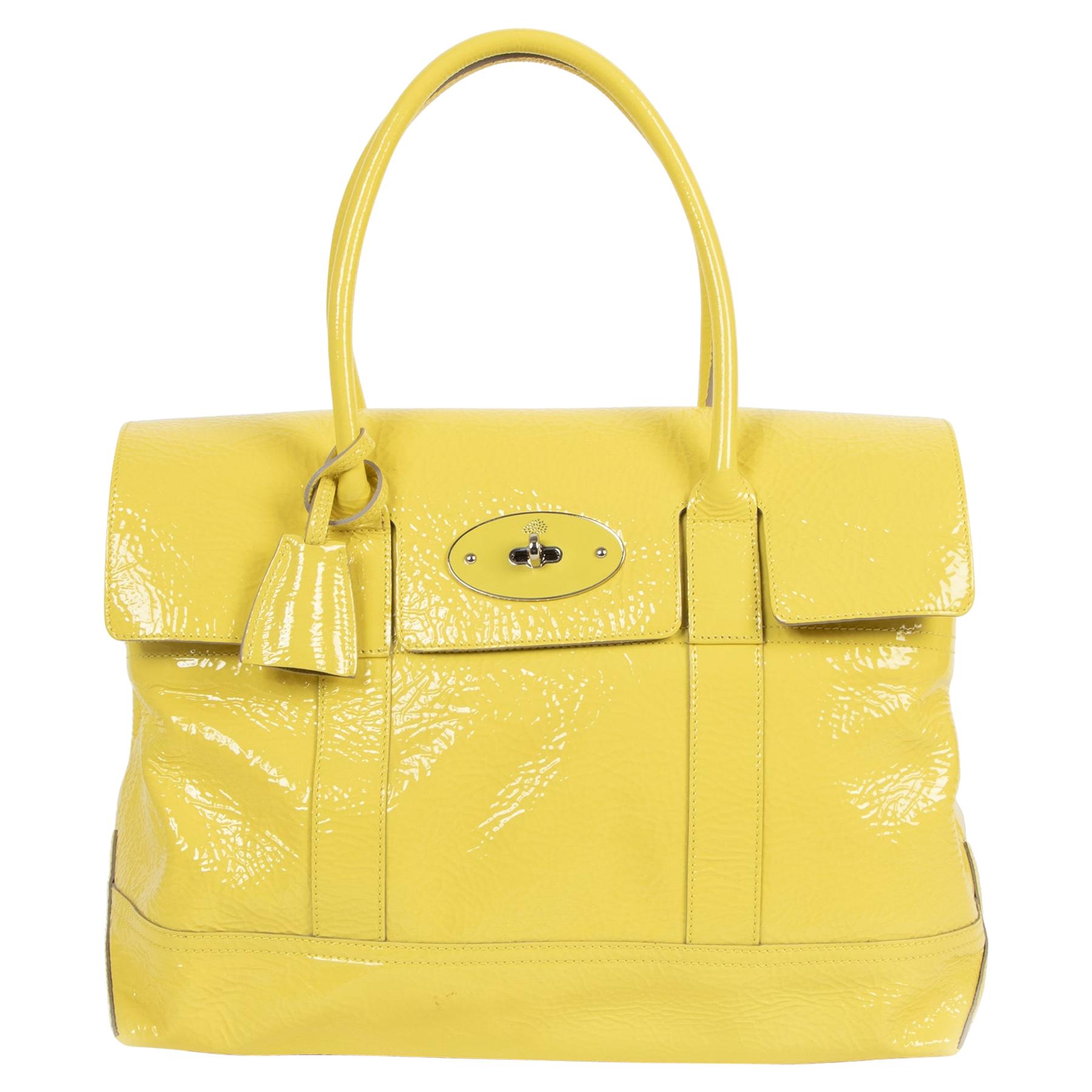 Mulberry Lemon Yellow Bayswater Patent Leather Bag