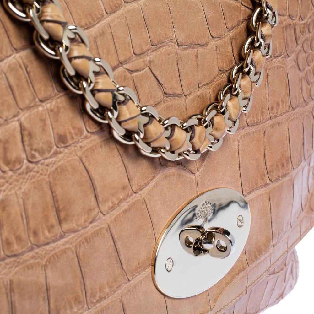 Mulberry Light Brown Croc Embossed Leather Lily Top Handle Bag 5