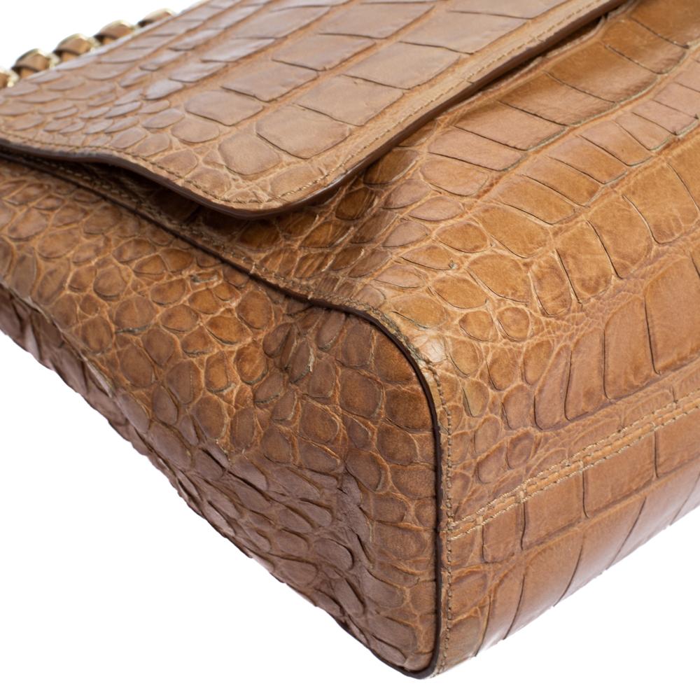 Mulberry Light Brown Croc Embossed Leather Lily Top Handle Bag 9