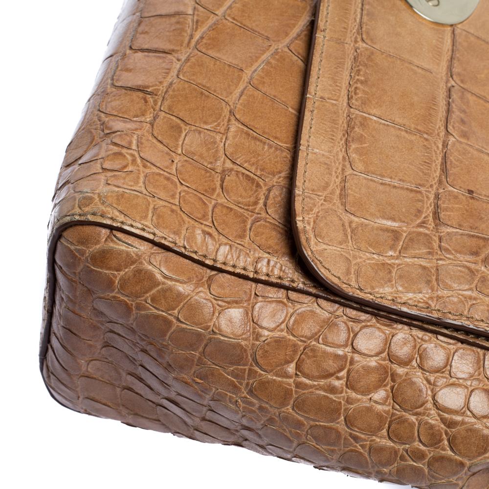 Mulberry Light Brown Croc Embossed Leather Lily Top Handle Bag 1