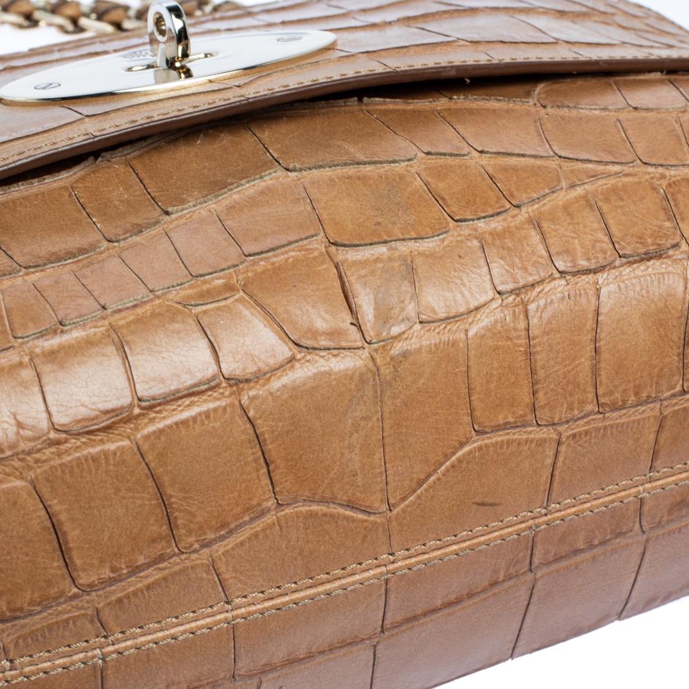 Mulberry Light Brown Croc Embossed Leather Lily Top Handle Bag 2