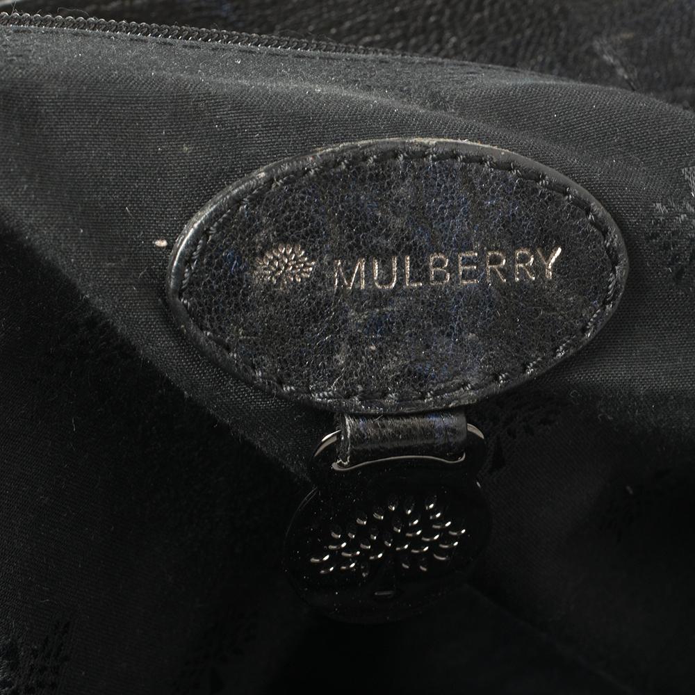 Women's Mulberry Metallic Blue/Black Textured Leather Alexa Satchel