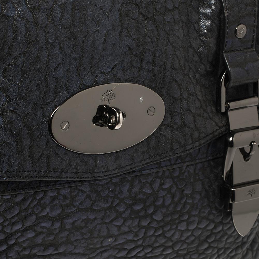 Mulberry Metallic Blue/Black Textured Leather Alexa Satchel 2