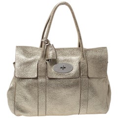 Used Mulberry Metallic Gold Crinkle Leather Bayswater Satchel