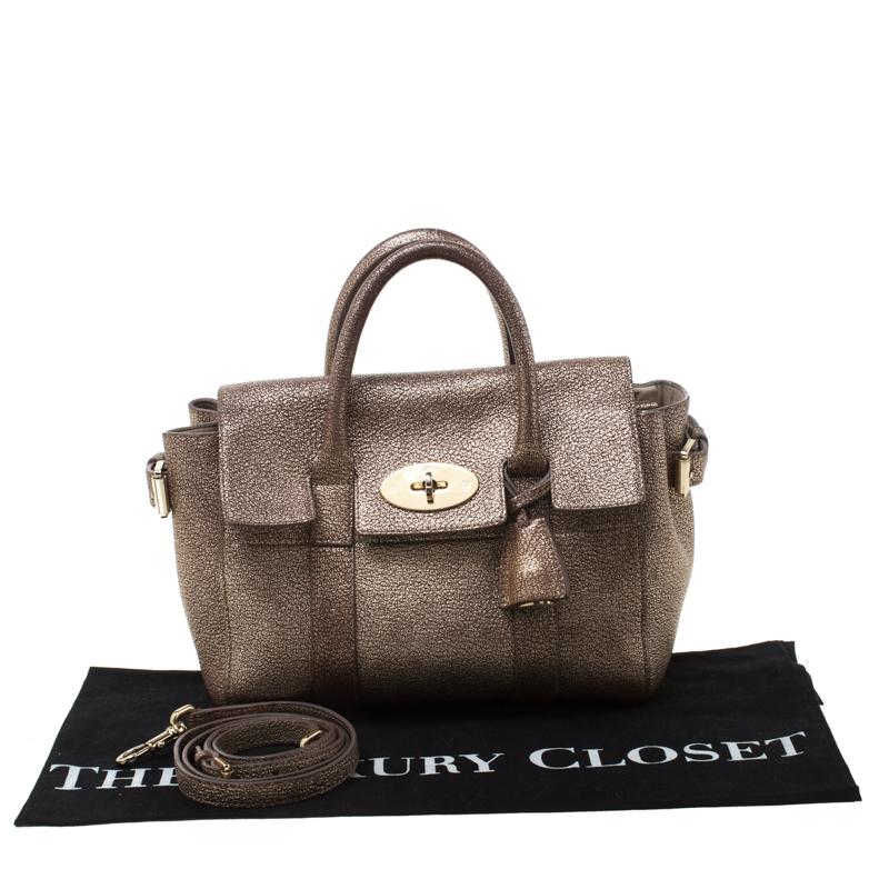 Mulberry Metallic Gold Grain Leather Small Heritage Bayswater Satchel 5