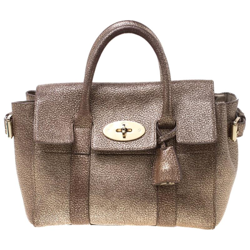 Mulberry Metallic Gold Grain Leather Small Heritage Bayswater Satchel