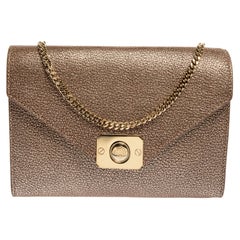 Mulberry Metallic Gold Leather Delphie Duo Chain Shoulder Bag