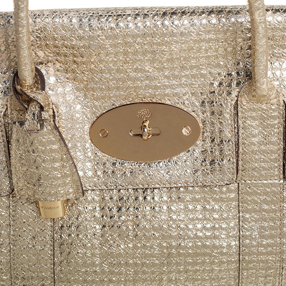 Mulberry Metallic Gold Textured Leather Bayswater Satchel 4