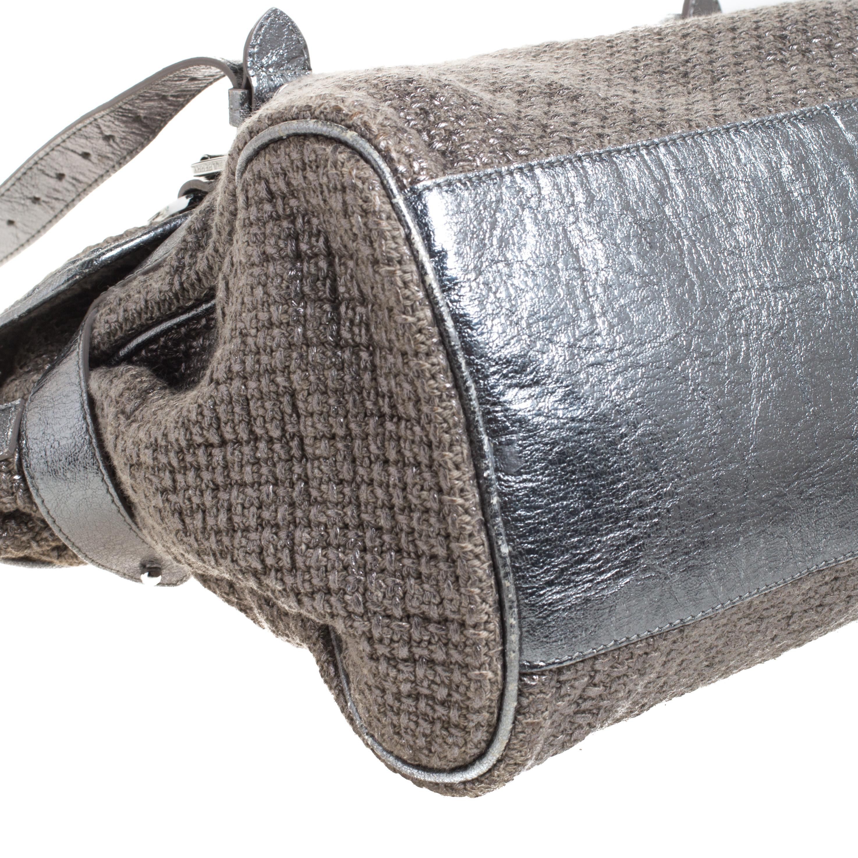 Gray Mulberry Metallic Woven Fabric and Leather Alexa Top Handle Bag