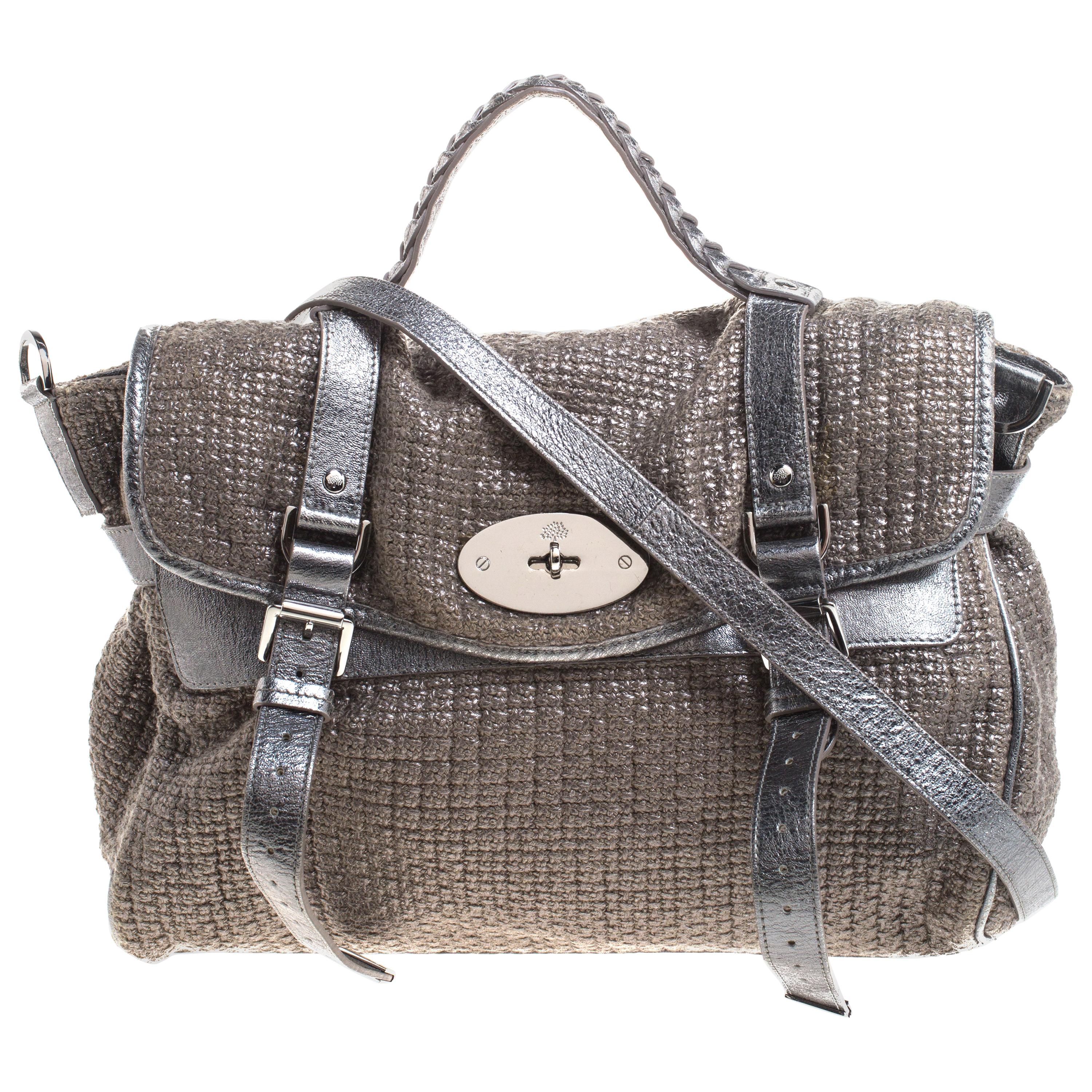 Mulberry Metallic Woven Fabric and Leather Alexa Top Handle Bag