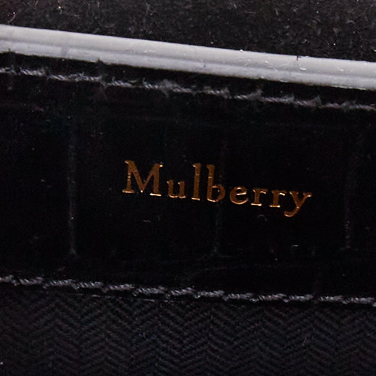 MULBERRY Micro Seaton schwarzes geprägtes Rindsleder goldenes Drehverschluss-Logo Crossbody Bag im Angebot 5