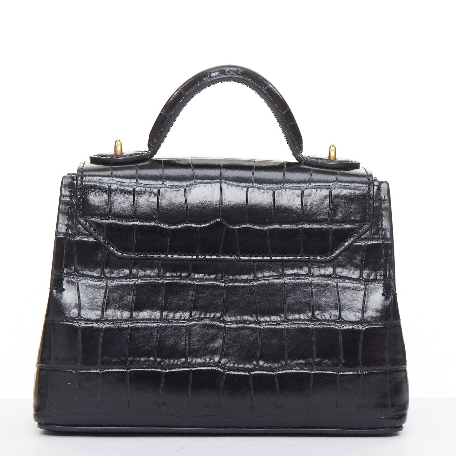 MULBERRY Micro Seaton schwarzes geprägtes Rindsleder goldenes Drehverschluss-Logo Crossbody Bag Damen im Angebot