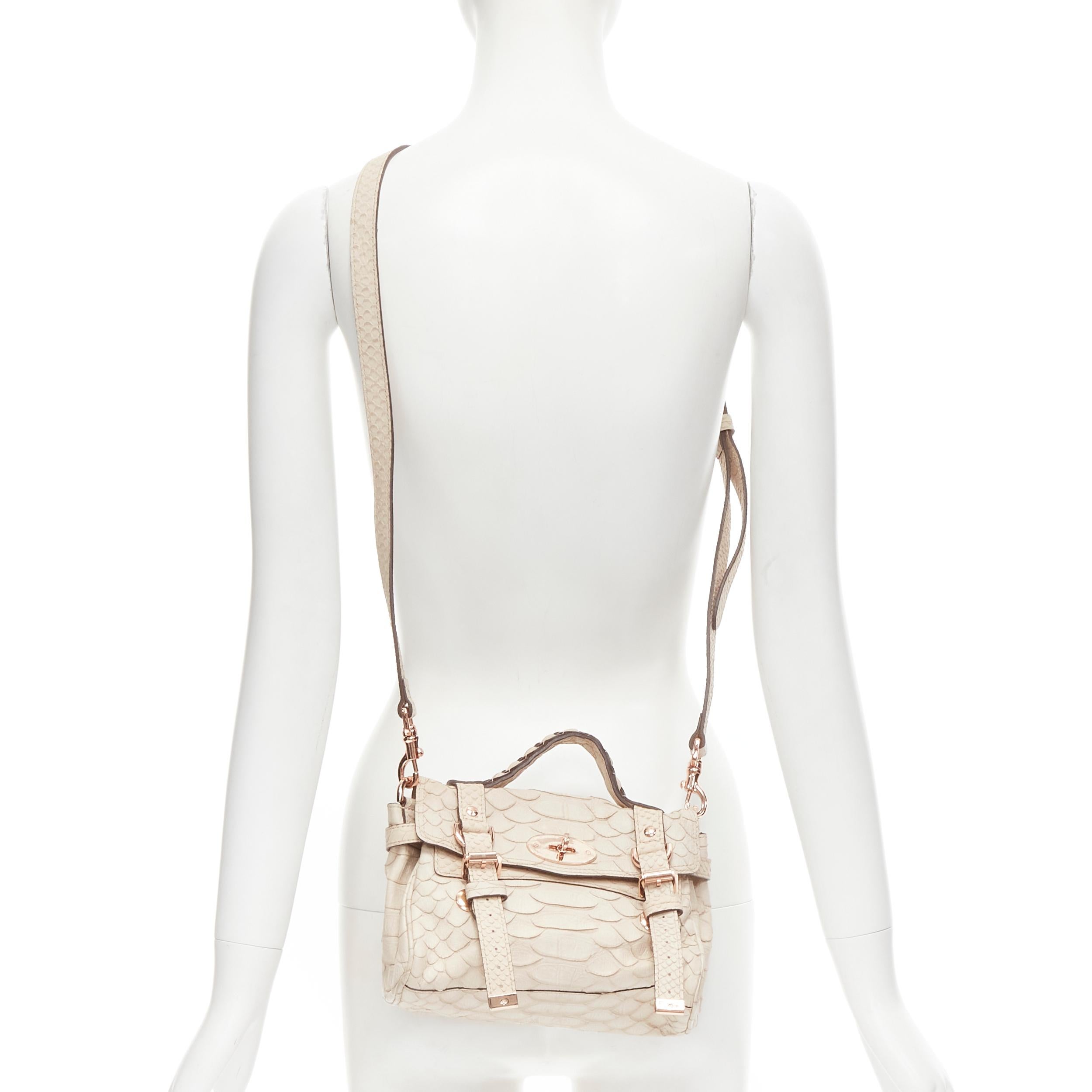 MULBERRY Mini Alexa rose gold pale pink scaled leather crossbody top handle satchel bag 
Reference: JECN/A00023 
Brand: Mulberry 
Model: Alexa Mini 
Material: Leather 
Color: Grey 
Pattern: Solid 
Closure: Turnlock 
Extra Detail: Rose gold-tone