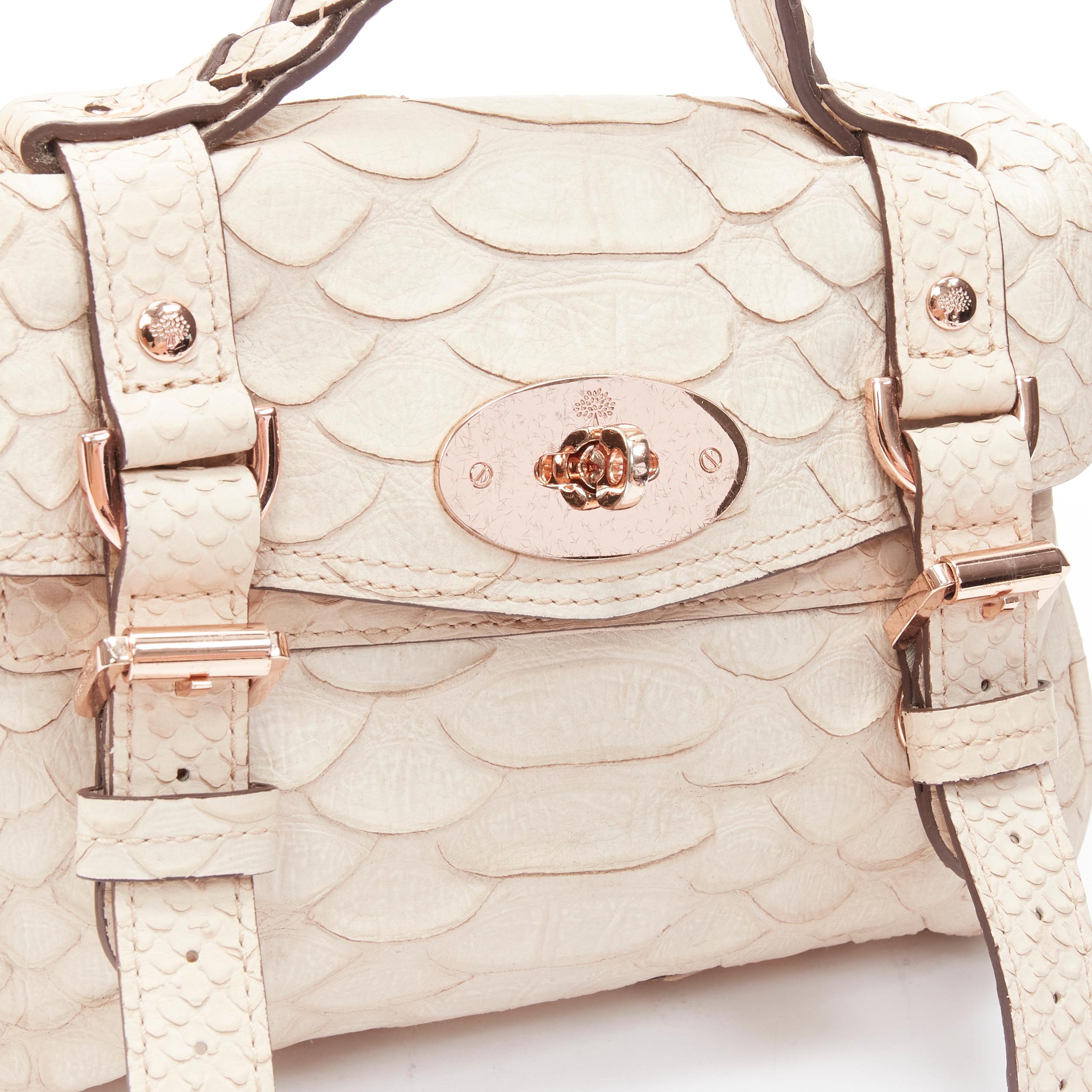 MULBERRY Mini Alexa rose gold pale pink scaled leather crossbody top handle satc In Good Condition In Hong Kong, NT
