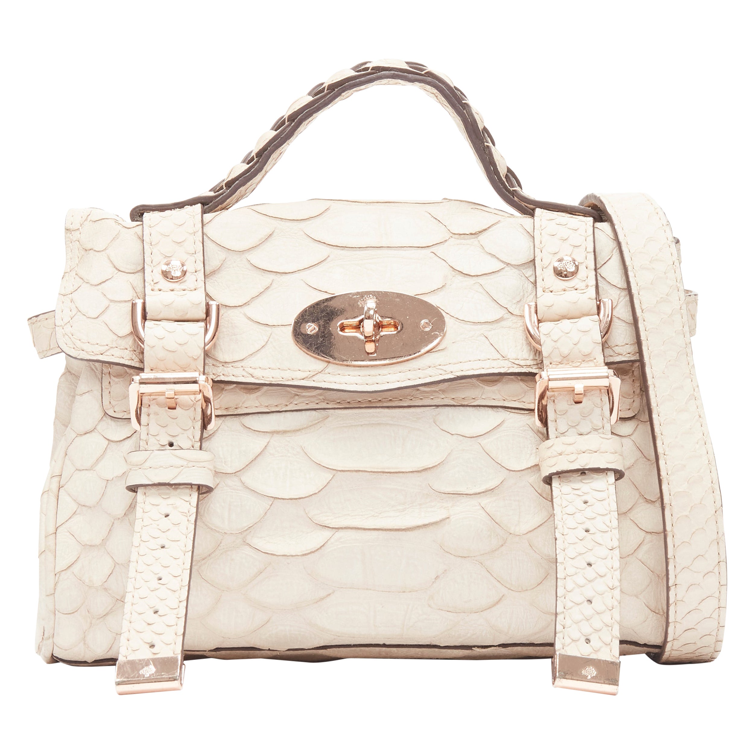MULBERRY Mini Alexa rose gold pale pink scaled leather crossbody top handle satc