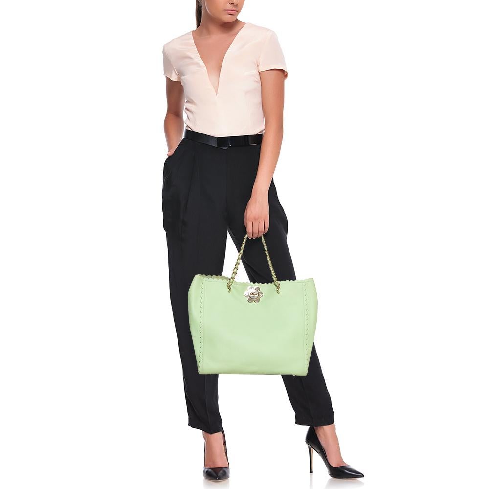 Verde Tote Cecily in pelle verde menta con fiori di Mulberry