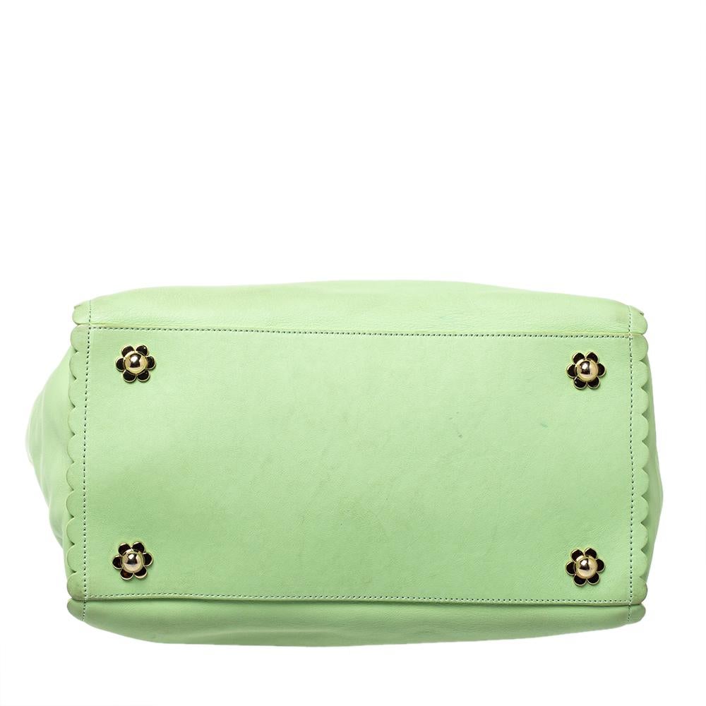Donna Tote Cecily in pelle verde menta con fiori di Mulberry