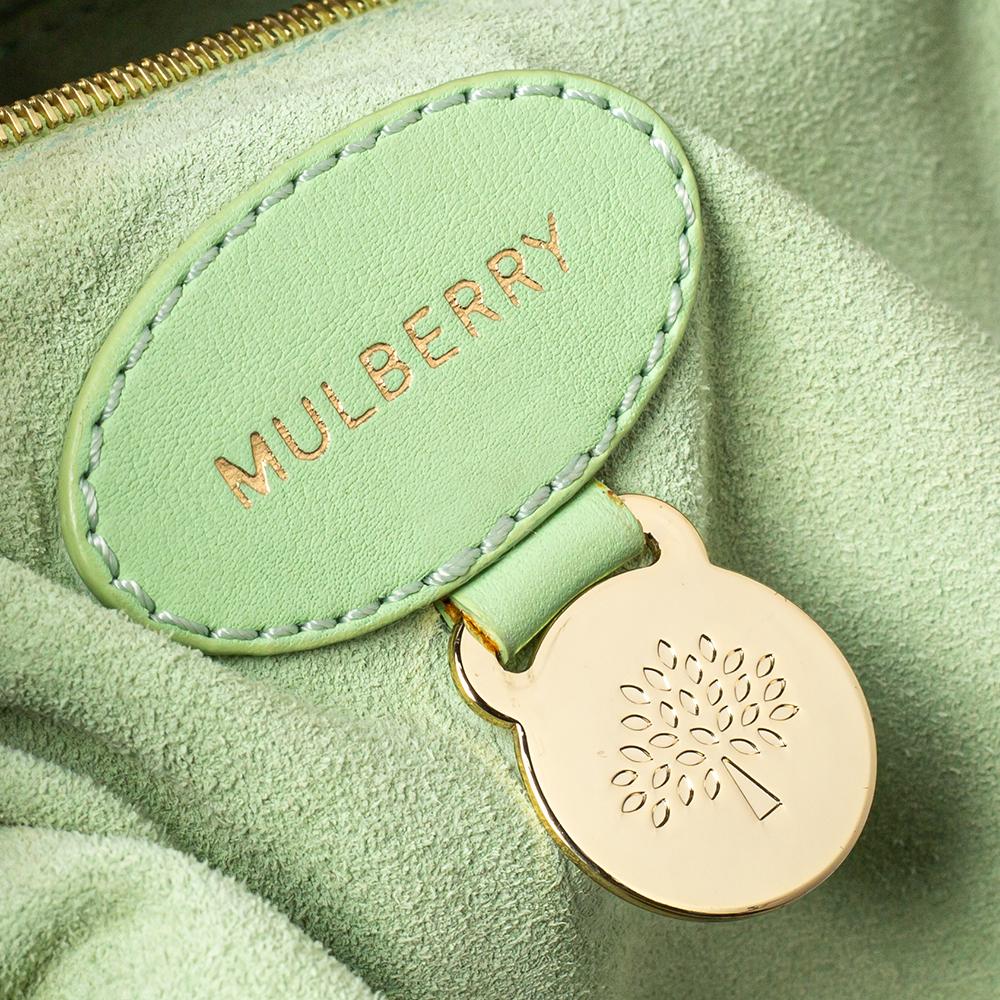 Tote Cecily in pelle verde menta con fiori di Mulberry 2