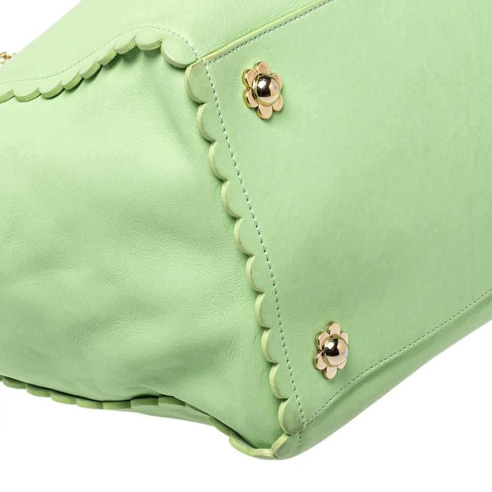 Mulberry Mint Green Leather Flower Cecily Tote 1
