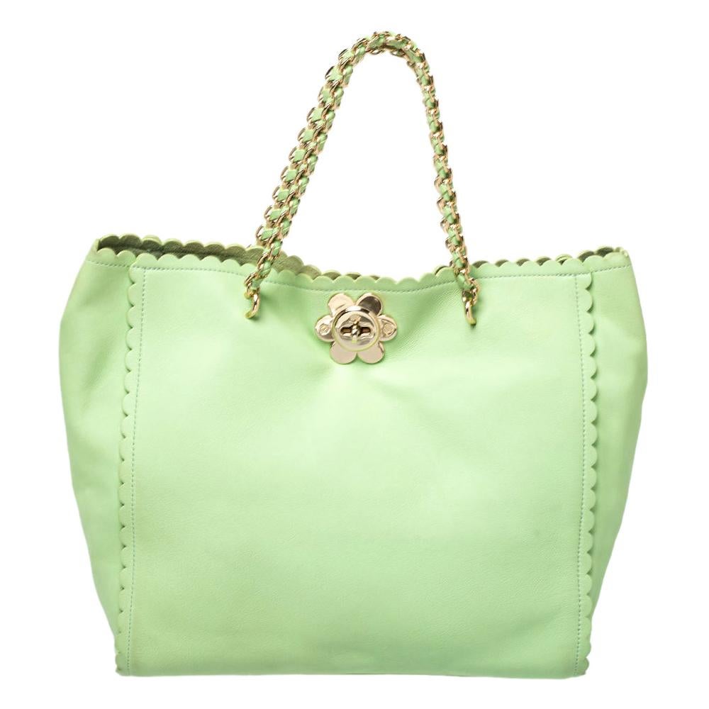 Mulberry Mint Green Leather Flower Cecily Tote