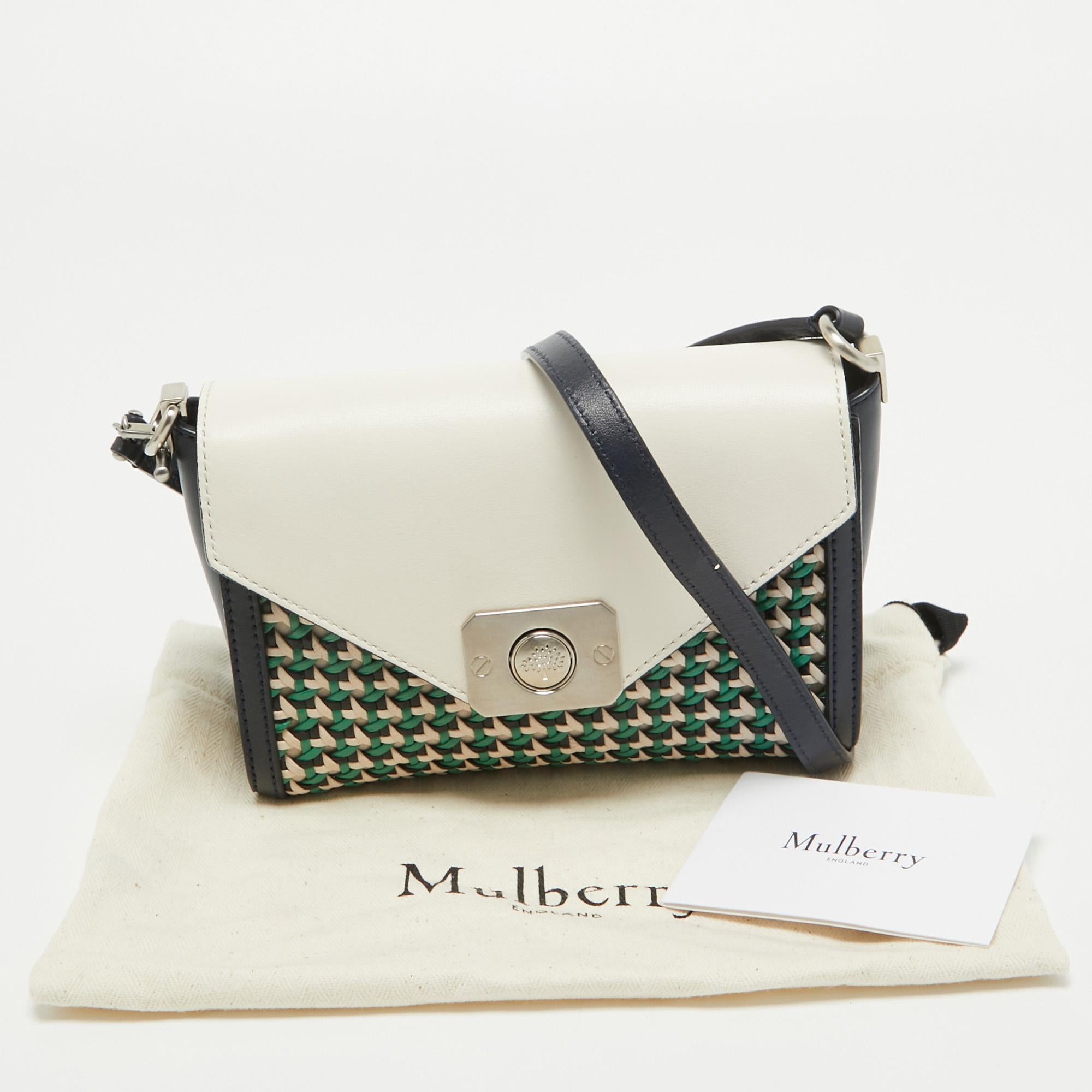 Mulberry Multicolor Leather Woven Delphie Duo Flap Shoulder Bag For Sale 9