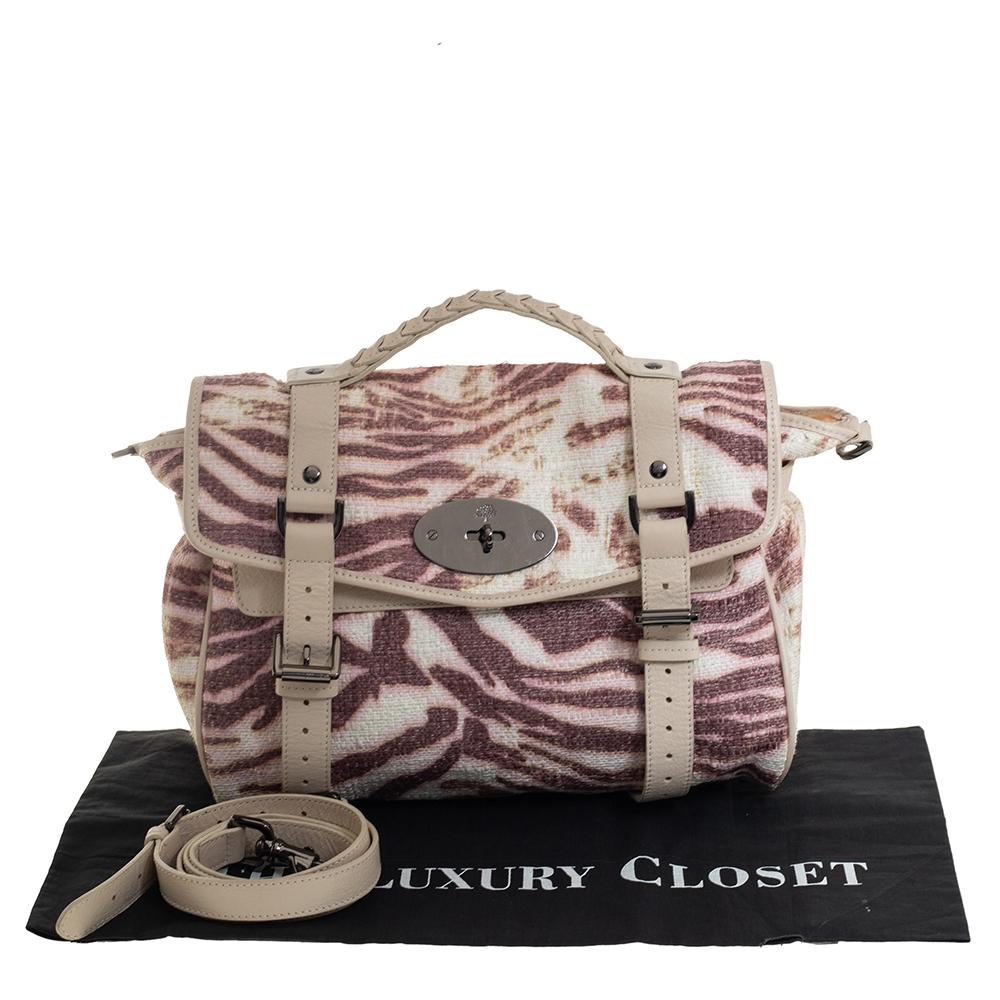 Mulberry Multicolor Tiger Print Woven Raffia And Leather Alexa Satchel 4