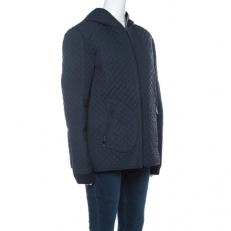 De las mujeres Mulberry Navy Blue Quilted Zip Front Hooded Jacket L en venta
