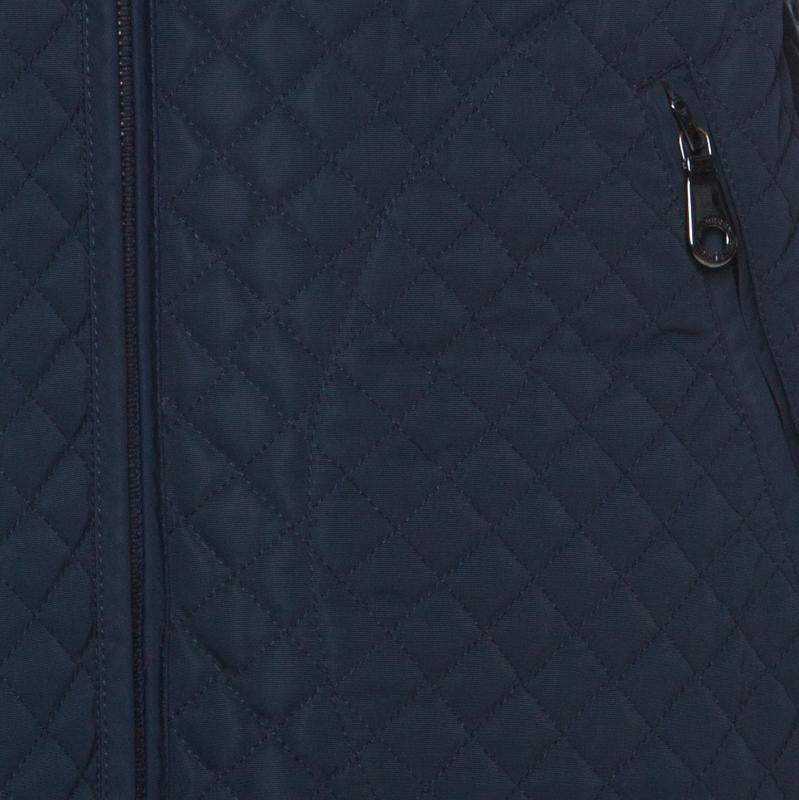 Mulberry Navy Blue Quilted Zip Front Hooded Jacket L In Excellent Condition For Sale In Dubai, Al Qouz 2