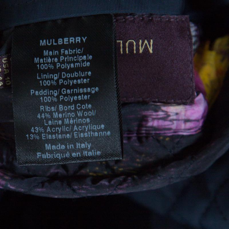 Mulberry Marineblaue gesteppte Jacke mit Reißverschluss vorne mit Kapuze, L im Angebot 1
